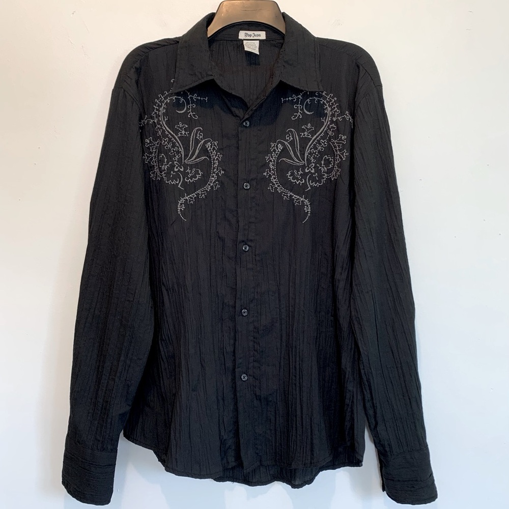 Y2K Western Ranch Paisley Embroidery Black Button Up Shirt